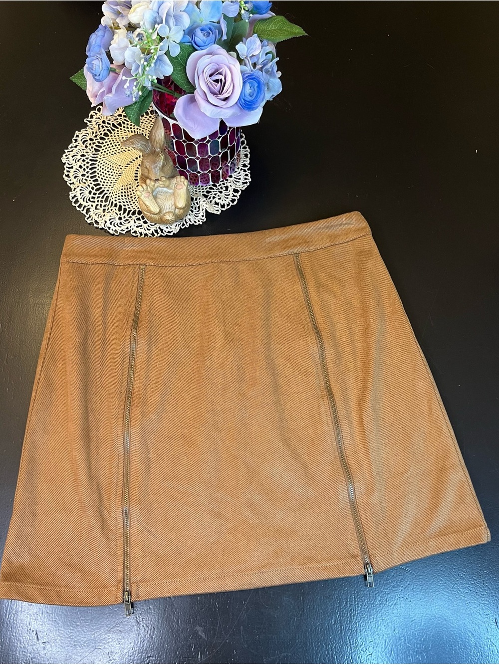 Doe & Rae Boutique NWOT Brown‎ Double Zip Down Stretch Mini Skirt Sz M Trendy